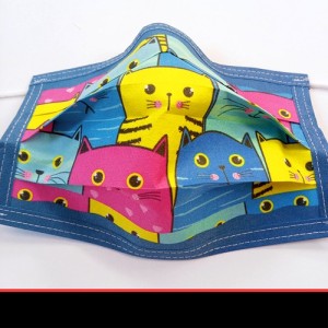 Mosható, szájmaszk, színes cicafejekkel